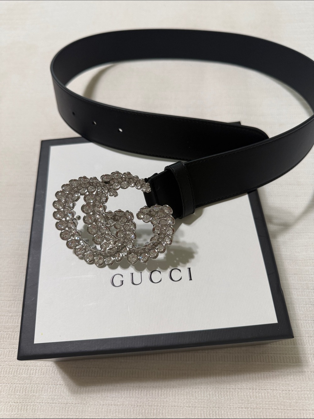 Gucci Dionysus Crystal Tiger Head Black Leather Belt w/ Box